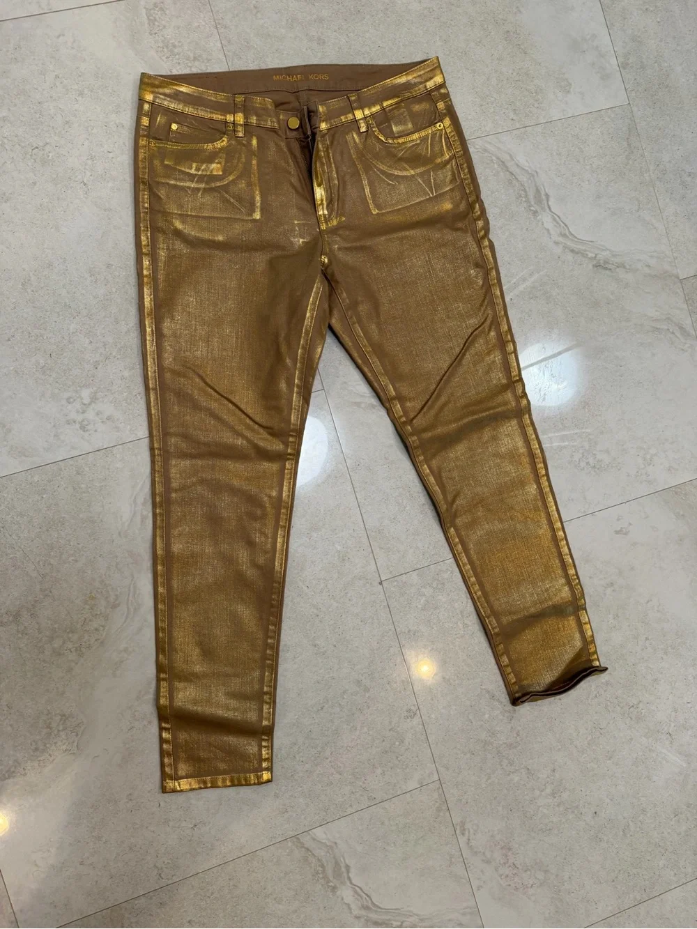 Michael Kors Women’s Sz 12 Gold Metallic Coated Skinny Jeans